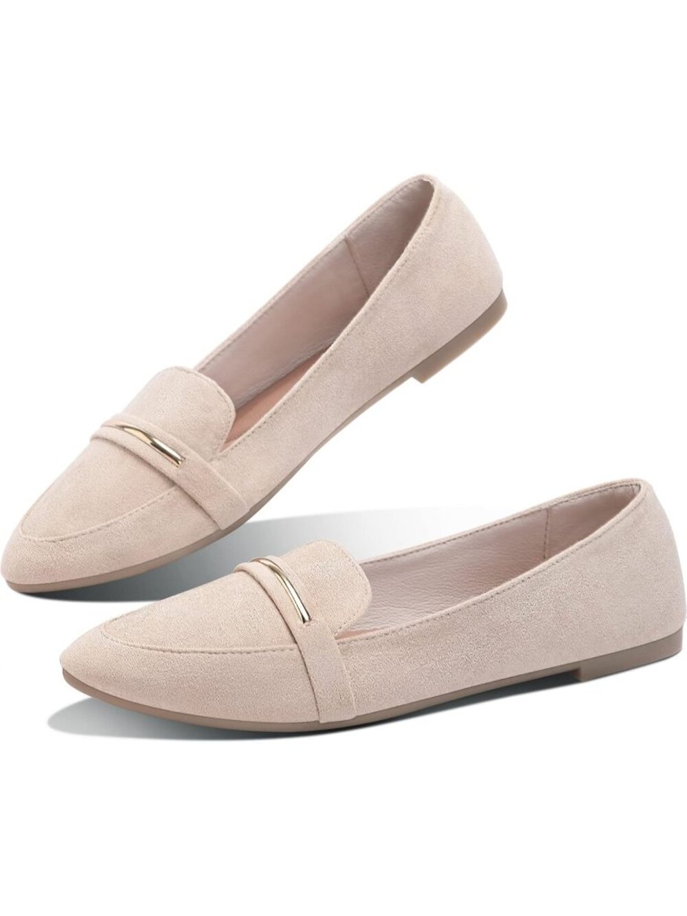 〽️Women's Beige1 Pointed Toe Penny Loafers Faux Suede Slip On Work Flats